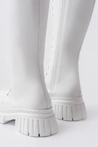 Sophia Uzun Fermuarlı Bağcıklı Kadın Beyaz Çizme-Beyaz - 6