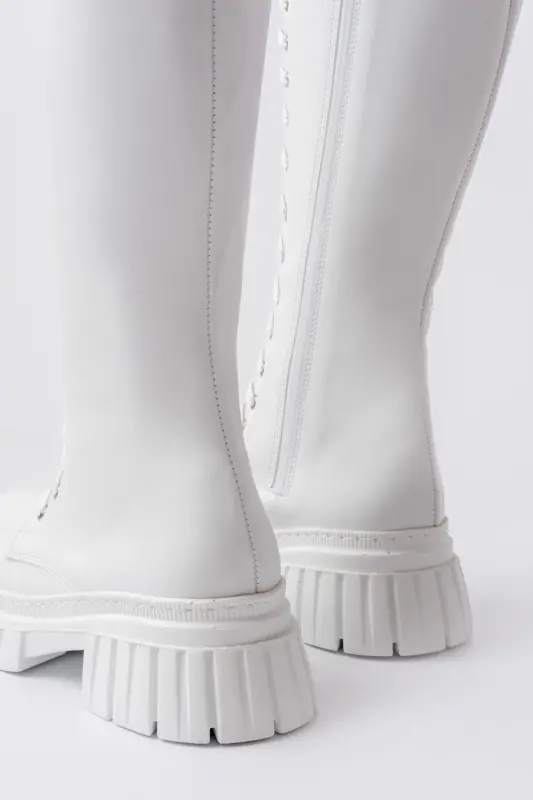 Sophia Uzun Fermuarlı Bağcıklı Kadın Beyaz Çizme-Beyaz - 6