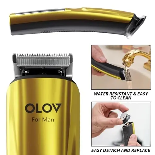 Soqol trimmer, 21 qismli erkaklar uchun parvarishlash to'plami va soch kesish mashinasi, soqol, yuz, burun, soch trimmer uchun simsiz qayta zaryadlanuvchi elektr ustara, oltin - 5