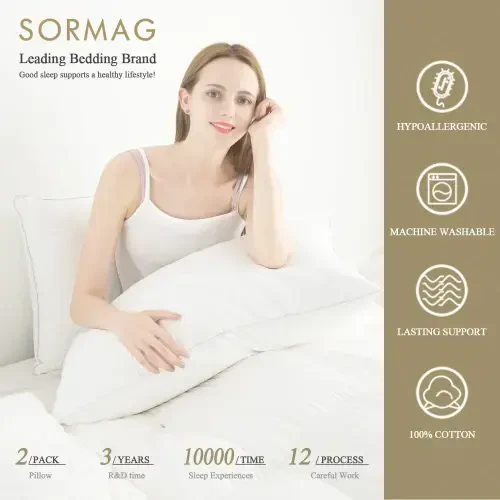 SORMAG Bed Pillows for Side Sleepers, Queen Size, Set of 2 - 3