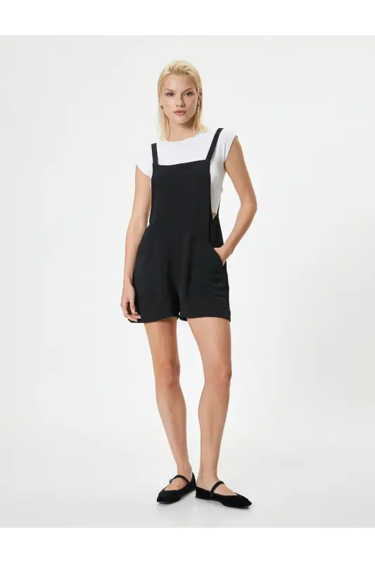 Şort Salopet Cepli-Siyah - 3