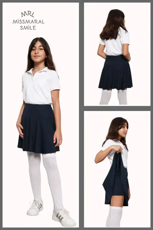 Şortlu Etek Yüksek Bel Likralı Havuz Deniz Spor Ve Günlük Kullanım Skirt With Shorts Lacivert 4101-LACİVERT - 2