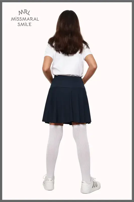 Şortlu Etek Yüksek Bel Likralı Havuz Deniz Spor Ve Günlük Kullanım Skirt With Shorts Lacivert 4101-LACİVERT - 3