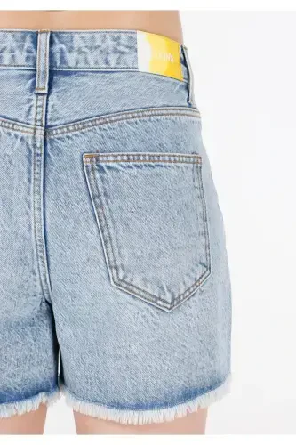 Шорты из денима для женщин, свободного кроя, с высокой талией, синего цвета. - 6