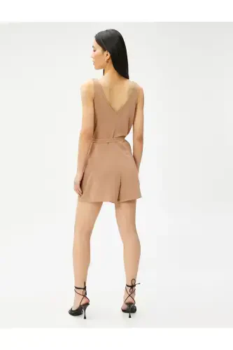 Шорты Комбинезон V-образный вырез Без рукавов С поясом - 4