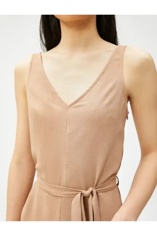 Шорты Комбинезон V-образный вырез Без рукавов С поясом - 5