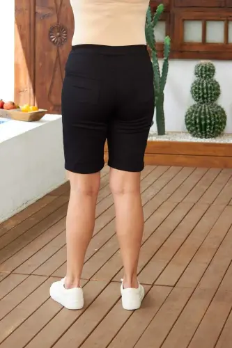 Шорты хлопковые черные больших размеров с эластичной талией - 4