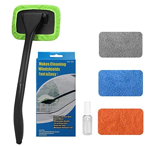SoSickWithIt Car Windshield Cleaning Tool, Windshield Cleaner with 4 Washable and Reusable Microfiber Pads and Extendable Handle, for Auto Glass Wiper - SoSickWithIt