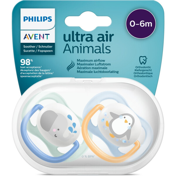 Соска-пустышка Philips Avent Ultra Air Animals (2 шт.), 0-6 месяцев, для мальчиков - 1