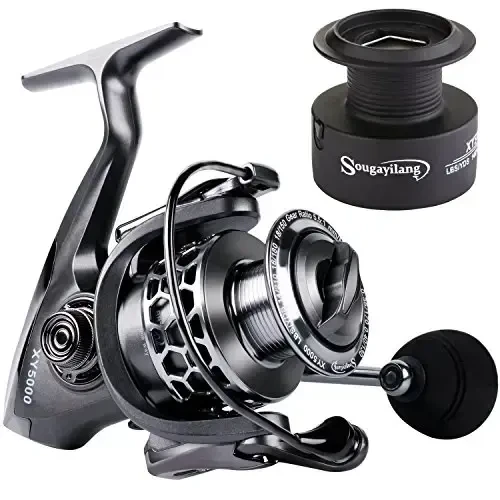 Sougayilang Fishing Reel 13+1BB Light Weight Ultra Smooth Aluminum Spinning Fishing Reel with Free Spare Graphite Spool - SOUGAYILANG