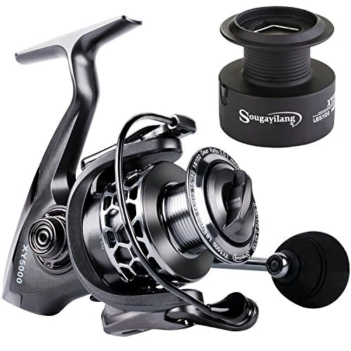 Sougayilang Fishing Reel 13+1BB Light Weight Ultra Smooth Aluminum Spinning Fishing Reel with Free Spare Graphite Spool 