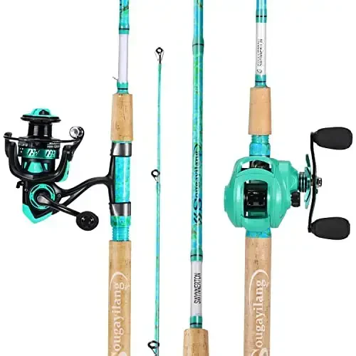 Sougayilang Fishing Rod and Reel Combo, 2-Piece 5-Foot 6-Inch Graphite & Fiberglass Rod, Durable and Strong, Quickset Anti-Reverse Fishing Reel (1Pack/2Pack) - SOUGAYILANG (1)