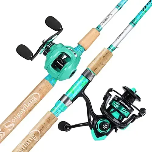 Sougayilang Fishing Rod va Reel Combo, 2 qismli 5 fut 6 dyuymli Grafit & Shisha tolali Rod, Bardoshli va Kuchli, Quickset Anti-Reverse Baliq Ovi G'altagi (1Pack/2Pack) - 3
