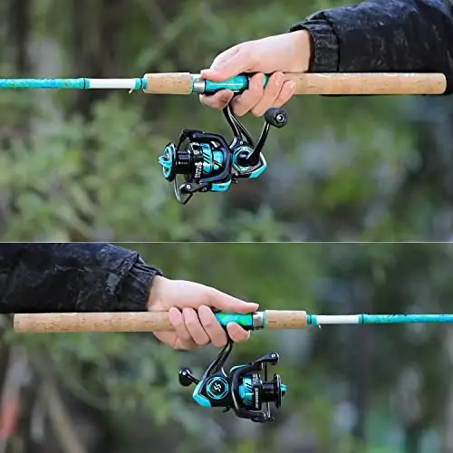 Sougayilang Fishing Rod va Reel Combo, 2 qismli 5 fut 6 dyuymli Grafit & Shisha tolali Rod, Bardoshli va Kuchli, Quickset Anti-Reverse Baliq Ovi G'altagi (1Pack/2Pack) - 6