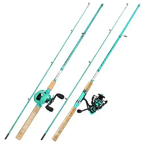 Sougayilang Fishing Rod and Reel Combo, 2-Piece 5-Foot 6-Inch Graphite & Fiberglass Rod, Durable and Strong, Quickset Anti-Reverse Fishing Reel (1Pack/2Pack) - SOUGAYILANG