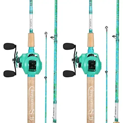 Sougayilang Fishing Rod and Reel Combo, 2-Piece 5-Foot 6-Inch Graphite & Fiberglass Rod, Durable and Strong, Quickset Anti-Reverse Fishing Reel (1Pack/2Pack) - SOUGAYILANG (1)