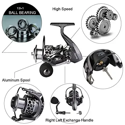 Sougayilang Fishing Reel 13+1BB Light Weight Ultra Smooth Aluminum Spinning Fishing Reel with Free Spare Graphite Spool - SOUGAYILANG (1)