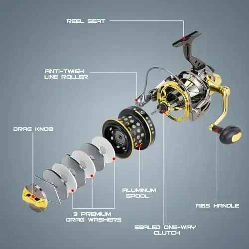 Sougayilang Spinning Gʻaltaklari 10000 Seriyali Surf Baliq Ovi Gʻaltaklari, CNC alyuminiy gʻaltagi bilan oʻta silliq kuchli, qirgʻoq ichida va ochiq dengizda shoʻr suvda baliq ovlash - 4
