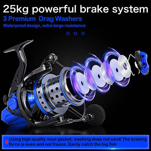 Sougayilang Spinning Makaralari 10000 Seriyasi Dengiz Baliqchilik Makaralari, CNC Alyuminiy Makara bilan Ultra Silliq Quvvatli, Qirg'oq va Dengiz Tuzli Suv Baliqchilik - 5