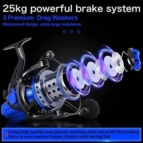 Sougayilang Spinning Makaralari 10000 Seriyasi Dengiz Baliqchilik Makaralari, CNC Alyuminiy Makara bilan Ultra Silliq Quvvatli, Qirg'oq va Dengiz Tuzli Suv Baliqchilik - 5