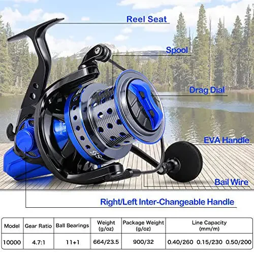 Sougayilang Spinning Reels 10000 Series Surf Fishing Reels, Ultra Smooth Powerful with CNC Aluminum Spool, Inshore & Offshore Saltwater Fishing - 4