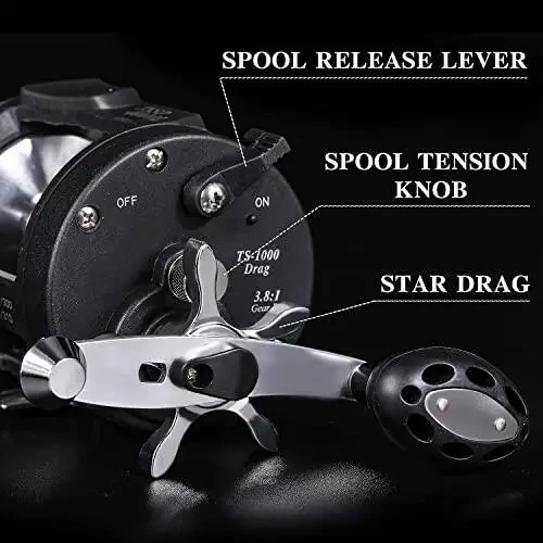 Sougayilang Trolling Reel, Level Wind Fishing Reel, Conventional Reel for Salmon and Catfish - 6