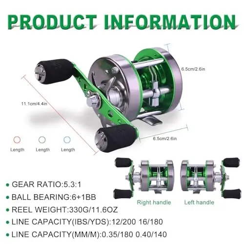 Sougayilang Conventional Reel, Round Baitcasting Fishing Reel for Catfish, Salmon/Steelhead, Striper Bass and Inshore Saltwater Fishing Reel, Reinforced Metal Body - 3