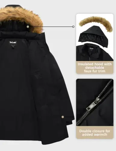 Soularge Ayollar uchun katta o'lchamdagi qishki palto Issiq puffer kurtka Shamoldan himoyalangan kaputli qishki kurtka Qora 3X- - 3