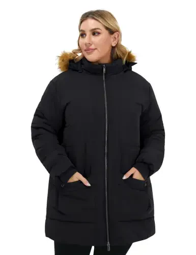 Soularge Women's Plus Size Winter Coat Warm Puffer Jacket Windproof Hooded Winter Jacket Black 3X- - SOULARGE (1)