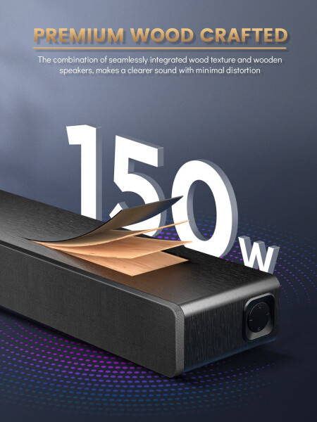 Sound Bar Ahşap 150W Meredo 28 inç Soundbar TV için Dahili Subwoofer 2.1CH HDMI Arc/Bluetooth 5.0/Optik/Aux Bağlantısı 5 EQ Modu 3D Surround Ses Ev Sinema Sistemi - 7