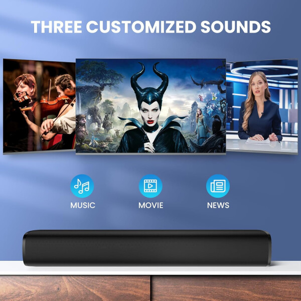 Sound Bar, aqlli televizor uchun Sound Barlar Bluetooth 5.0 Soundbar 50W 17Inch Kichik Soundbarlar ARC/Optik/AUX Ulanish, Uy teatri audiosi uchun Soundbar atrof ovoz barlari - 6