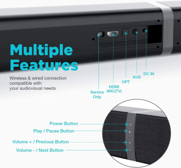 Sound Bars for TV, Bluetooth Soundbar for TV, 50W TV Sound Bar with 4 Drivers and Remote Control, Home Audio TV Speakers Sound Bar with ARC/Optical/AUX Connect - 1