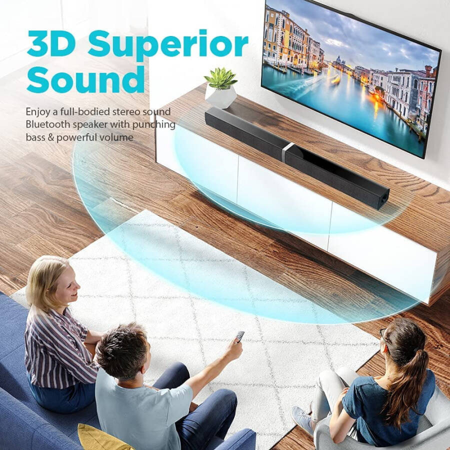 Sound Bars for TV, Bluetooth Soundbar for TV, 50W TV Sound Bar with 4 Drivers and Remote Control, Home Audio TV Speakers Sound Bar with ARC/Optical/AUX Connect - 3