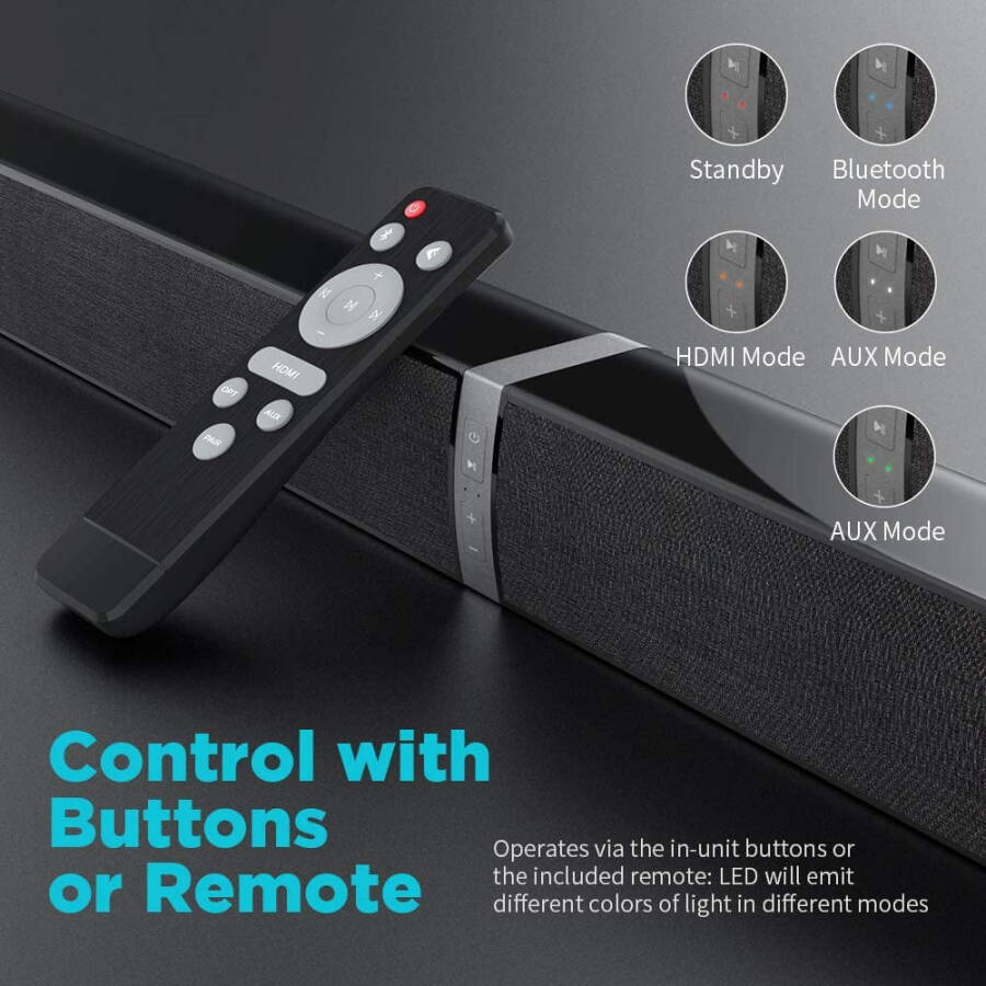 Sound Bars for TV, Bluetooth Soundbar for TV, 50W TV Sound Bar with 4 Drivers and Remote Control, Home Audio TV Speakers Sound Bar with ARC/Optical/AUX Connect - 7