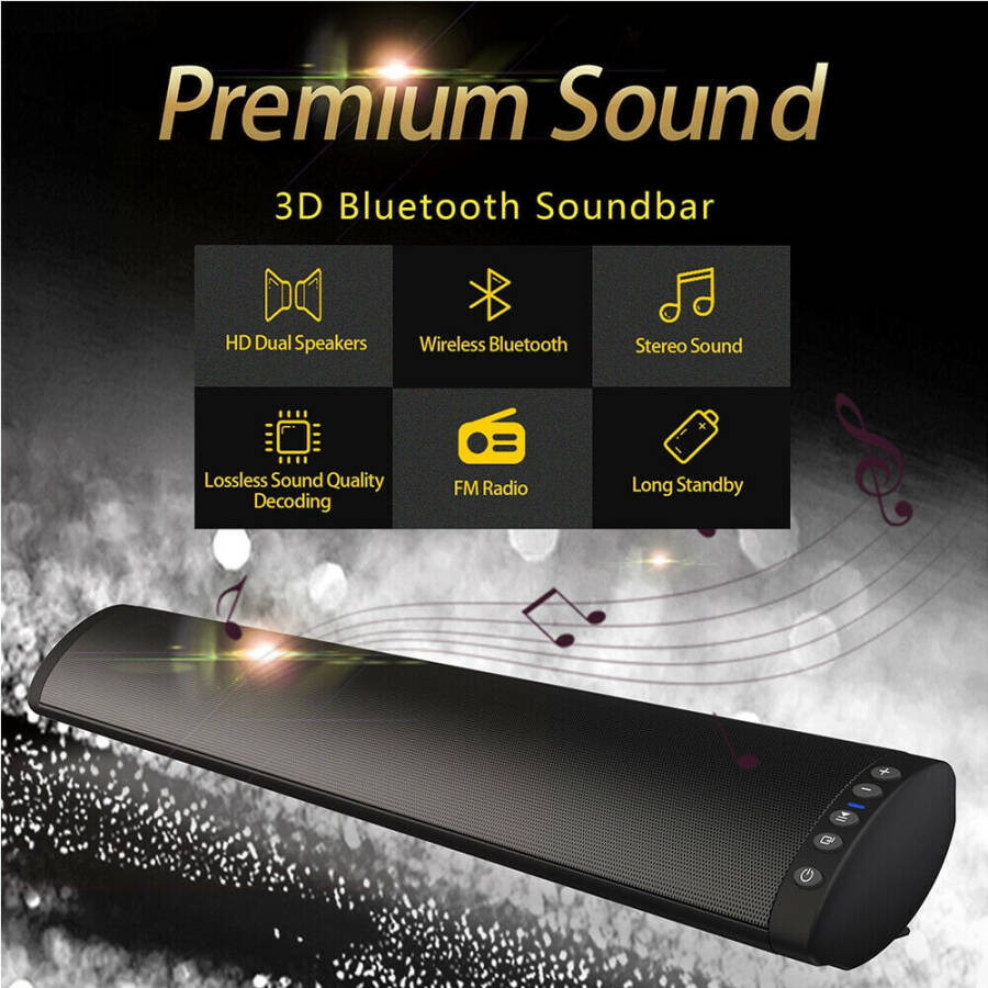 Sound Bars for TV/PC/Projector, Wired and Wireless Home Theater TV Speaker Bar with 3D Stereo Surround Sound, Built in Subwoofer, Sound Bar W/Noise Cancelling Mic for HD Call - 4