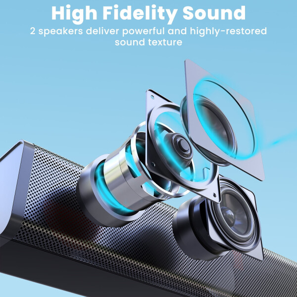 Soundbar for TV , 2.1CH Bluetooth TV Speaker Wireless & Wired 17 inch Subwoofer, 50W Home Audio TV Speakers Sound Bar, Wall Mountable Soundbar with Optical/AUX/DC Connection - 1