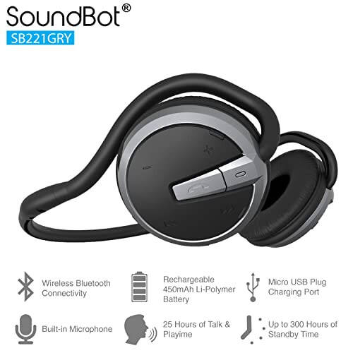 Soundbot SB221 HD Беспроводные Bluetooth 4.0 спортивные наушники, 20 часов потоковой передачи музыки и 25 часов громкой связи с водонепроницаемым эргономичным дизайном для надежной посадки и поддержкой голосовых команд, черный - 2