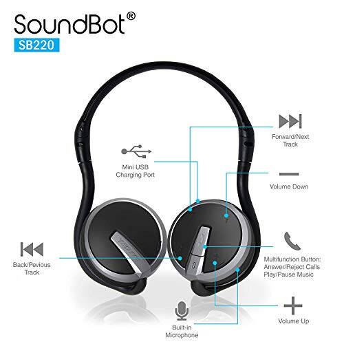 Soundbot SB221 HD Беспроводные Bluetooth 4.0 спортивные наушники, 20 часов потоковой передачи музыки и 25 часов громкой связи с водонепроницаемым эргономичным дизайном для надежной посадки и поддержкой голосовых команд, черный - 5