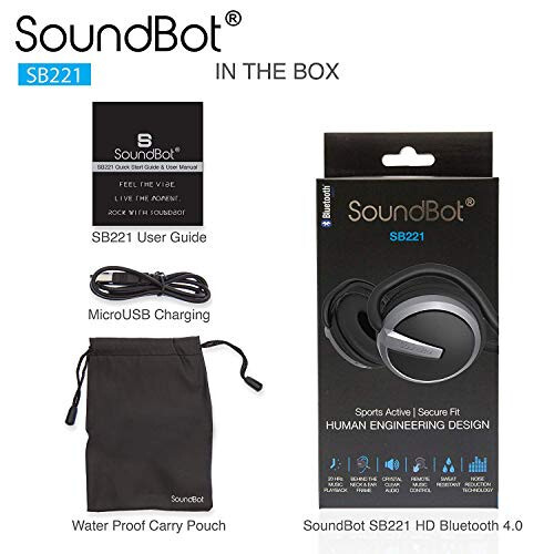 Soundbot SB221 HD Беспроводные Bluetooth 4.0 спортивные наушники, 20 часов потоковой передачи музыки и 25 часов громкой связи с водонепроницаемым эргономичным дизайном для надежной посадки и поддержкой голосовых команд, черный - 6