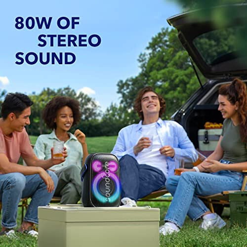 Soundcore Anker Rave Neo 2 Portable Speaker with 80W Stereo Sound, PartyCast 2.0, Light Show, IPX7 Waterproof (Floats on Water) 18H Playtime, Customizable EQ & Bass Up for Party, Tailgating, Backyard - 2