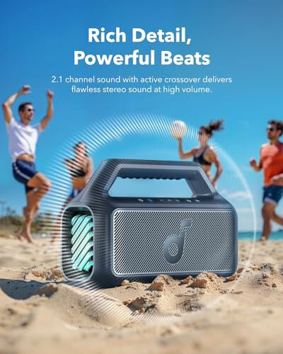 Soundcore Boom 2 Açık Hava Hoparlörü, 80W, Subwoofer, BassUp 2.0, 24 Saat Çalma Süresi, IPX7 Su Geçirmez, Yüzen, RGB Işıklar, USB-C, Özel EQ, Bluetooth 5.3, Açık Hava, Kamp, Plaj İçin Taşınabilir (Yenilenmiş) - 3