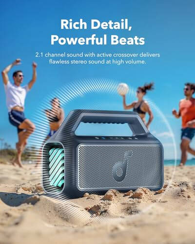 Soundcore Boom 2 Açık Hava Hoparlörü, 80W, Subwoofer, BassUp 2.0, 24 Saat Çalma Süresi, IPX7 Su Geçirmez, Yüzen, RGB Işıklar, USB-C, Özel EQ, Bluetooth 5.3, Açık Hava, Kamp, Plaj İçin Taşınabilir (Yenilenmiş) - 3