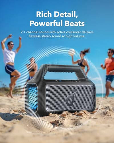 Soundcore Boom 2 Açık Hava Hoparlörü, 80W, Subwoofer, BassUp 2.0, 24 Saat Çalma Süresi, IPX7 Su Geçirmez, Yüzen, RGB Işıklar, USB-C, Özelleştirilebilir EQ, Bluetooth 5.3, Açık Hava, Kamp İçin Taşınabilir (Yenilenmiş) - 3