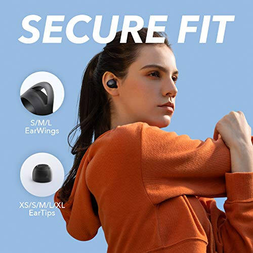 Soundcore by Anker Life A1 Haqiqiy Simsiz Quloqchinlar, Kuchli Shaxsiylashtirilgan Ovoz, 40 soat O'ynash Vaqti, Simsiz Zaryadlash, USB-C Tez Zaryadlash, IPX7 Su O'tkazmaydigan, Tugma Nazorati, Bluetooth Quloqchinlar, Yul, Sport - 6