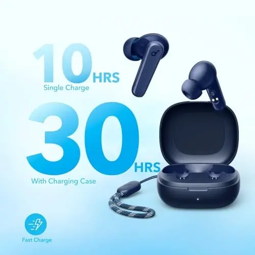 Soundcore by Anker P20i Haqiqi Simsiz Quloqchinlar, Katta Bassli 10mm Haydovchilar, Bluetooth 5.3, 30 soat Uzun O'ynash Vaqti, Suga Chidamli, AI Aniq Qo'ng'iroqlar uchun 2 ta Mikrofon, 22 Oldindan Belgilangan EQ, Shaxsiylashtirish (Moviy) - 4