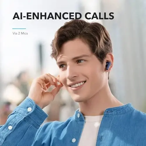 Soundcore by Anker P20i Haqiqi Simsiz Quloqchinlar, Katta Bassli 10mm Haydovchilar, Bluetooth 5.3, 30 soat Uzun O'ynash Vaqti, Suga Chidamli, AI Aniq Qo'ng'iroqlar uchun 2 ta Mikrofon, 22 Oldindan Belgilangan EQ, Shaxsiylashtirish (Moviy) - 6