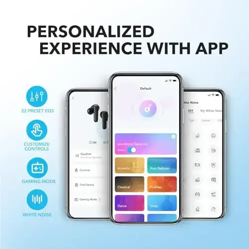 Soundcore by Anker P20i Haqiqi Simsiz Quloqchinlar, Katta Bassli 10mm Haydovchilar, Bluetooth 5.3, 30 soat Uzun O'ynash Vaqti, Suga Chidamli, AI Aniq Qo'ng'iroqlar uchun 2 ta Mikrofon, 22 Oldindan Belgilangan EQ, Shaxsiylashtirish (Moviy) - 3