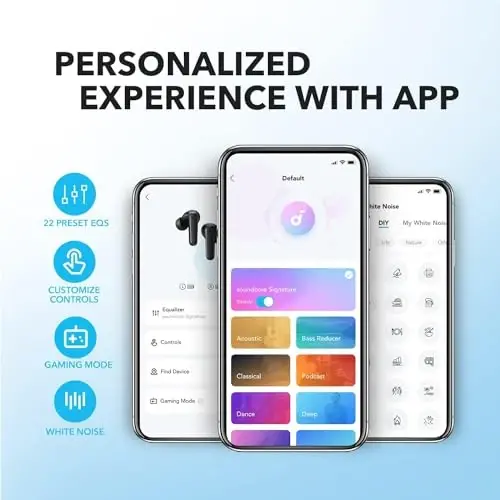 Soundcore by Anker P20i Haqiqi Simsiz Quloqchinlari, 10mm Drayverlar bilan Katta Bass, Bluetooth 5.3, 30 soat Uzun Ish Vaqti, Suvdan Himoyalangan, AI Aniq Qo'ng'iroqlar uchun 2 Mikrфон, 22 Oldindan O'rnatilgan EQ, Moslashtirish (Qora) - 3