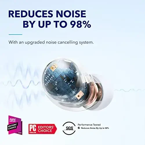 Soundcore by Anker Space A40 Auto-Adjustable Active Noise Cancelling Wireless Earbuds, Reduce Noise by Up to 98%, 50H Playtime, Comfortable Fit, App Customization, Wireless Charge (White) - Soundcore (1)