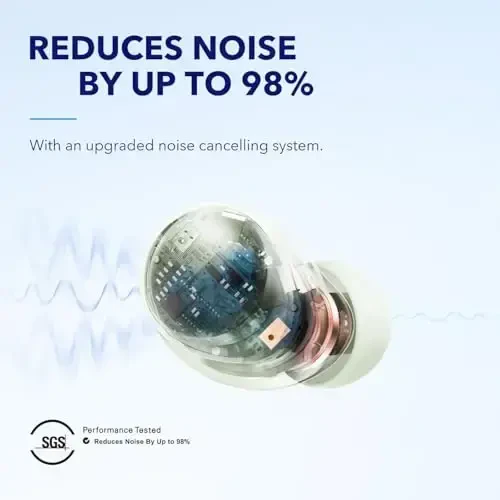 Soundcore by Anker Space A40 Avtomatik sozlanuvchi faol shovqinni bekor qiluvchi simsiz quloqchinlar, shovqinni 98% gacha kamaytiradi, 50 soatlik musiqa, Hi-Res Sound, qulay moslashuv, ilovani sozlash, simsiz zaryadlash - 2